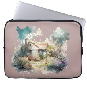 Pastel Watercolor English Cottage Laptop Fodral