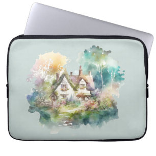 Pastel Watercolor English Cottage Laptop Fodral