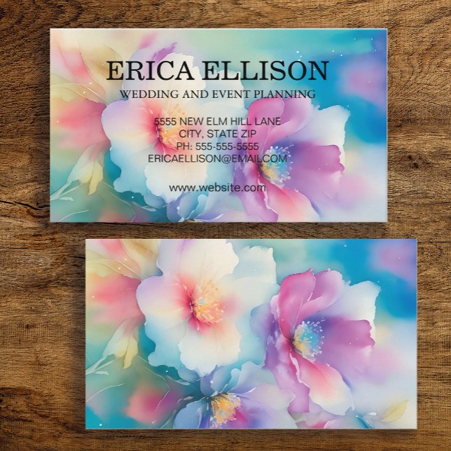 Pastel Watercolor Feminine Blommigt Professionell Visitkort (Pastel watercolor floral business card for women.  )