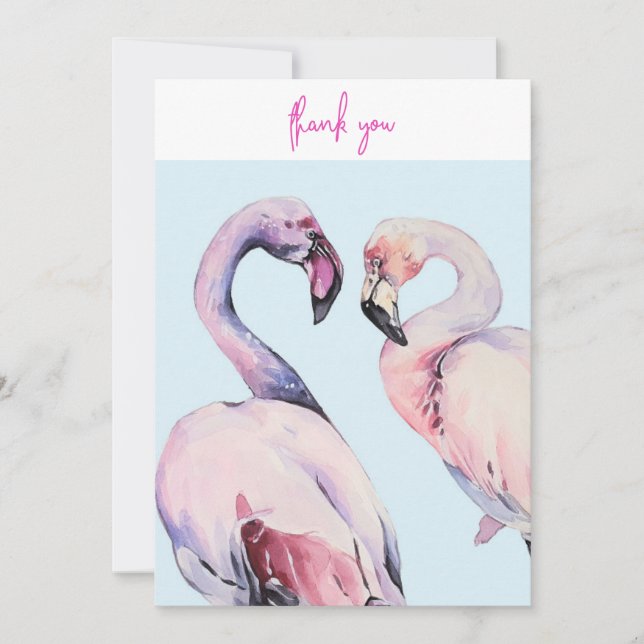 Pastel Watercolor Flamingo Tack Kort (Framsida)