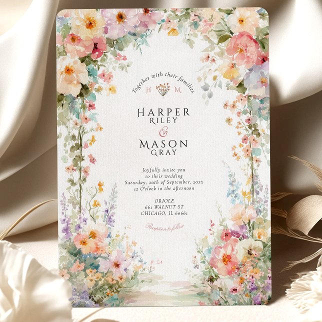 Pastel Watercolor Floral Arch Wedding Inbjudningar (Skapare uppladdad)
