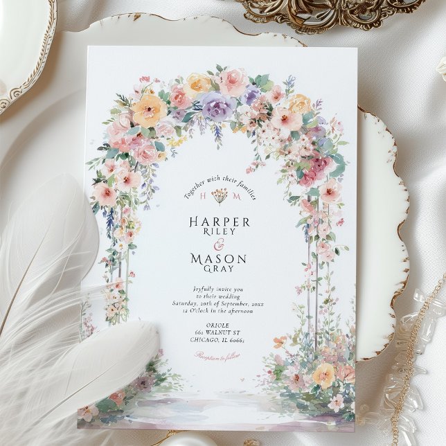 Pastel Watercolor Floral Arch Wedding Inbjudningar (Skapare uppladdad)