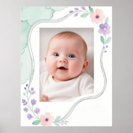 Pastel Watercolor Floral Empty Wavy Frame Poster