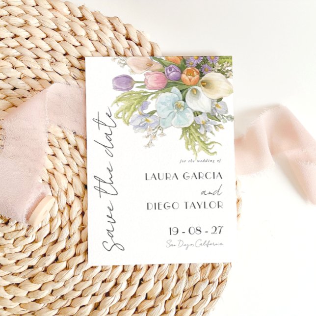 Pastel Watercolor Floral Wedding Spara Datumet (Skapare uppladdad)