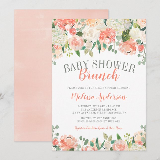 Pastel Watercolor Flower Brunch Baby Shower Inbjud Inbjudningar (Fram/baksida)