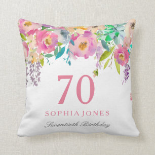 Pastel Watercolor Flowers 70:e Födelsedagsfest Gif Kudde