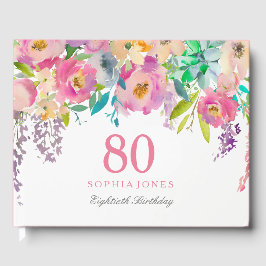 Pastel Watercolor Flowers 80:e Födelsedagsfesten Gästböcker