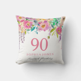 Pastel Watercolor Flowers 90:e Birthday Gift Kudde