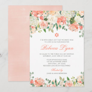 Pastel Watercolor Flowers Bat mitzvah inbjudningar