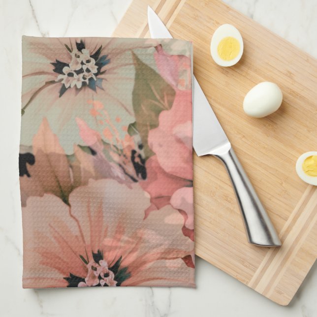 Pastel Watercolor Flowers Kökshandduk (Vikt i Fjärdedel)