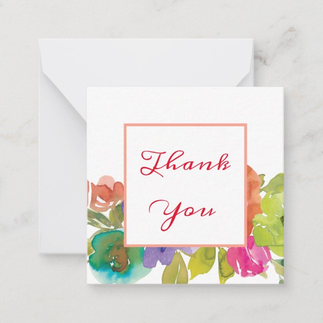 Pastel Watercolor Flowers Script Tack Anteckningskort (Framsida)