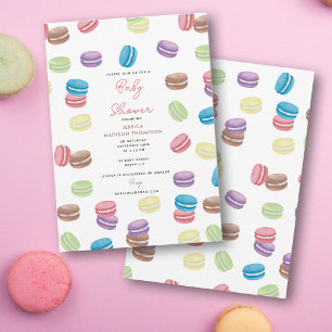 Pastel Watercolor Fransk Macarons Baby Shower Inbjudningar