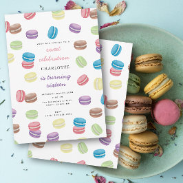 Pastel Watercolor Fransk Macarons Födelsedagsfest Inbjudningar