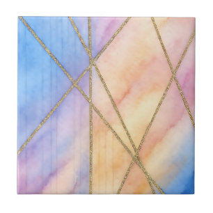 Pastel Watercolor Geometric Mönster Rosa, Blue Kakelplatta