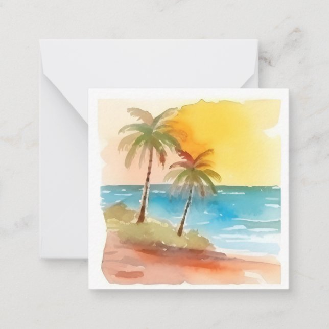 Pastel Watercolor Gult Tropical Handflatan Träd Anteckningskort (Framsida)
