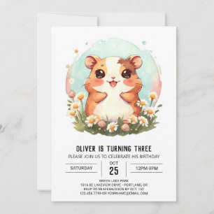 Pastel Watercolor Hamster Birthday Inbjudningar