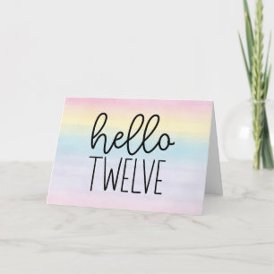 Pastel Watercolor Hej 12 - 12:e Birthday Kort