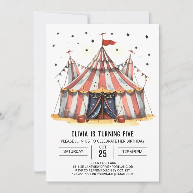 Pastel Watercolor Joy Circus Birthday Inbjudningar (Framsida)