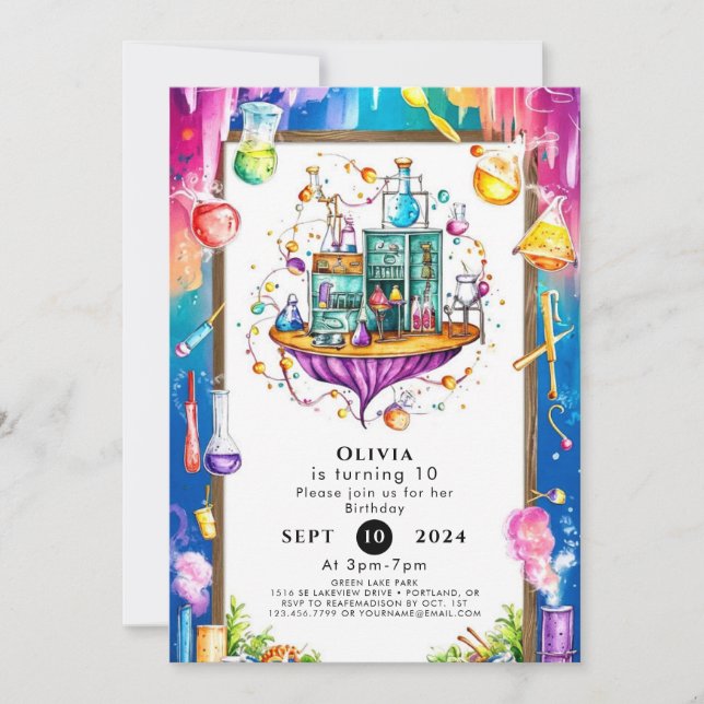 Pastel Watercolor Lab Scientist Birthday Inbjudningar (Framsida)