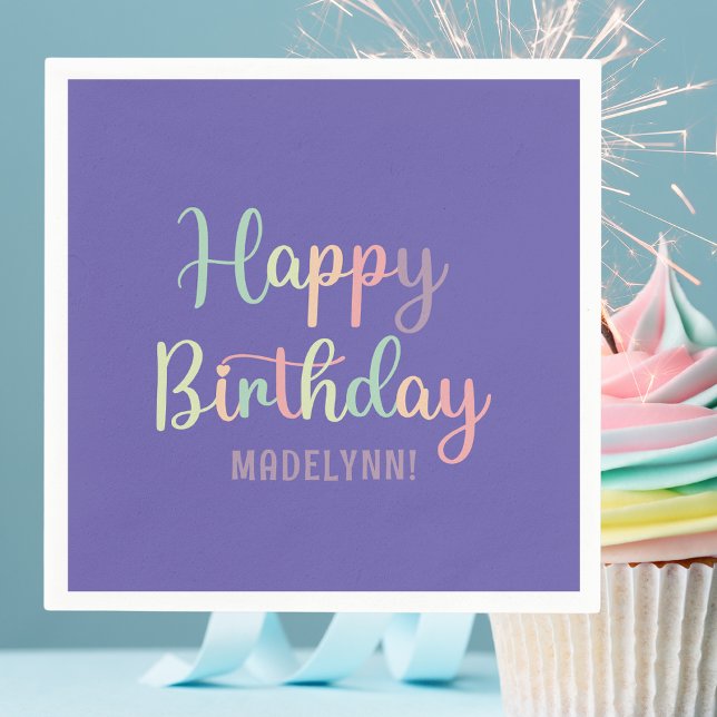 Pastel Watercolor Lila Grattis på födelsedagen Pappersservett (napkins
)