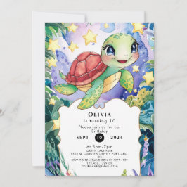 Pastel Watercolor Magic Turtle Birthday Inbjudningar