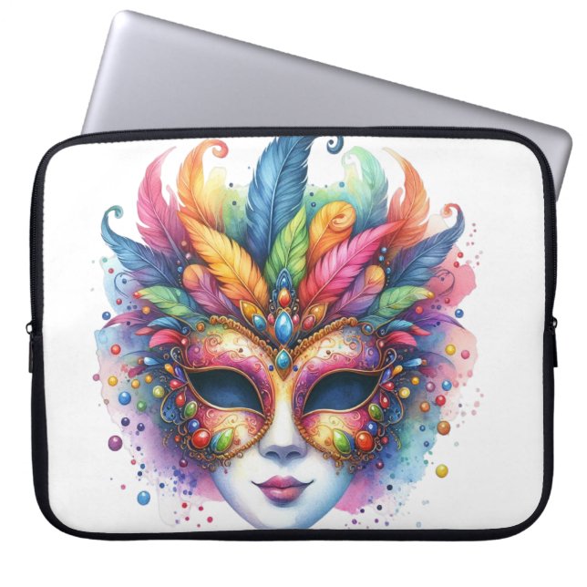 PASTEL WATERCOLOR MARDI GRAS MASK & FEATHERS LAPTOP FODRAL (Framsidan)