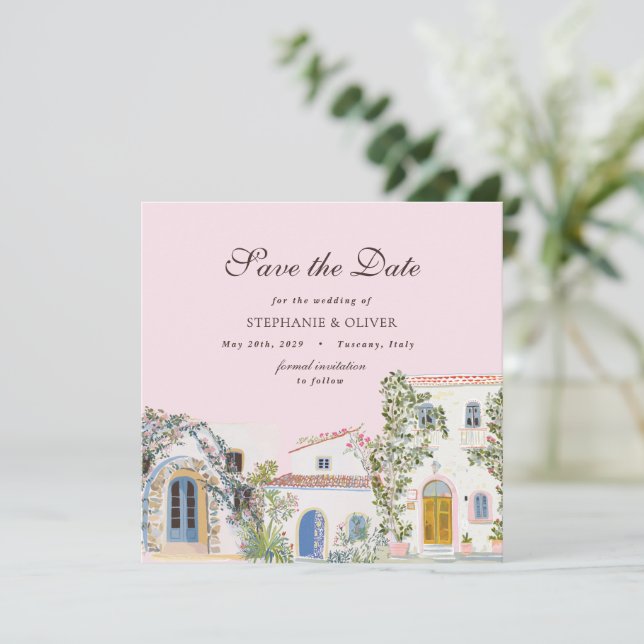 Pastel Watercolor Mediterranean Save The Date (Stående Fram)