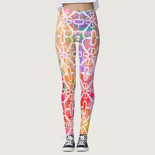 Pastel Watercolor Mönster Leggings (Framsida)