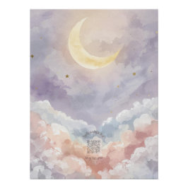 Pastel Watercolor Moon & Cloud Nursery Wall Art Perfect Poster