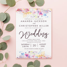 Pastel Watercolor Multicolor Blommigt Bröllop Inbjudningar