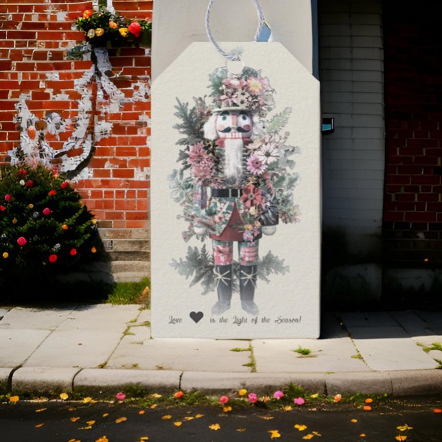 Pastel Watercolor Nutcracker, Blommigt Presentetikett (Skapare uppladdad)