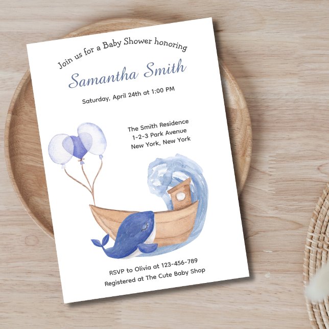 Pastel Watercolor Ocean Whale Baby Shower Inbjudningar (Pastel Watercolor Ocean Whale Baby Shower Invitation)