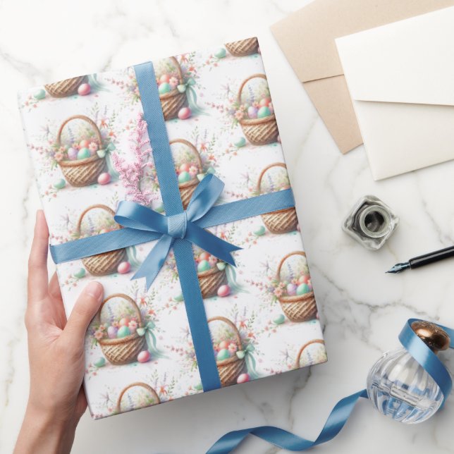Pastel Watercolor Påsk Basket Wrapping Papper Presentpapper (Gifting)