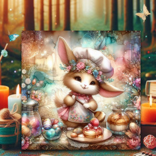 Pastel Watercolor Påsk Rabbit Baking Trets Julkort