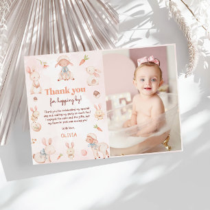 Pastel Watercolor Påskhare Birthday Photo Tack Kort