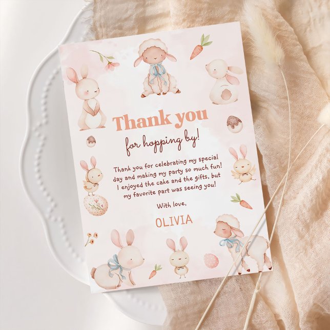 Pastel Watercolor Påskhare Birthday Tack Kort (Skapare uppladdad)