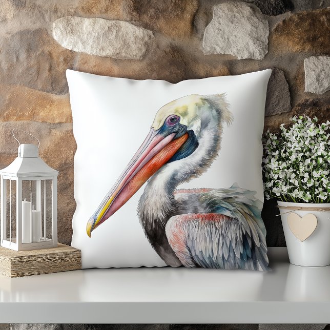 Pastel Watercolor Pelican Louisiana State Kudde (Skapare uppladdad)