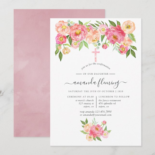 Pastel Watercolor Peonies-bekräftelse Inbjudningar (Fram/baksida)