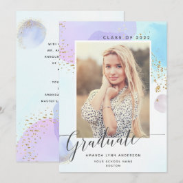 Pastel Watercolor Photo Studenten-meddelande Inbjudningar