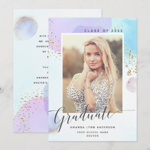 Pastel Watercolor Photo Studenten-meddelande Inbjudningar