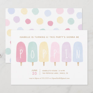 Pastel Watercolor Popsicle Girl Födelsedagsfest Inbjudningar