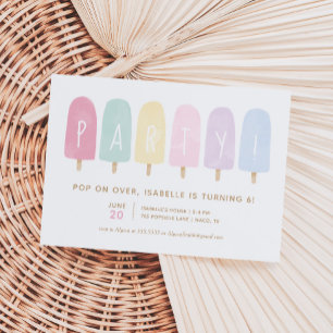 Pastel Watercolor Popsicle Girl Födelsedagsfest Inbjudningar