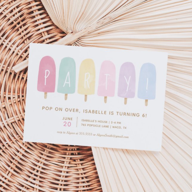 Pastel Watercolor Popsicle Girl Födelsedagsfest Inbjudningar (Skapare uppladdad)