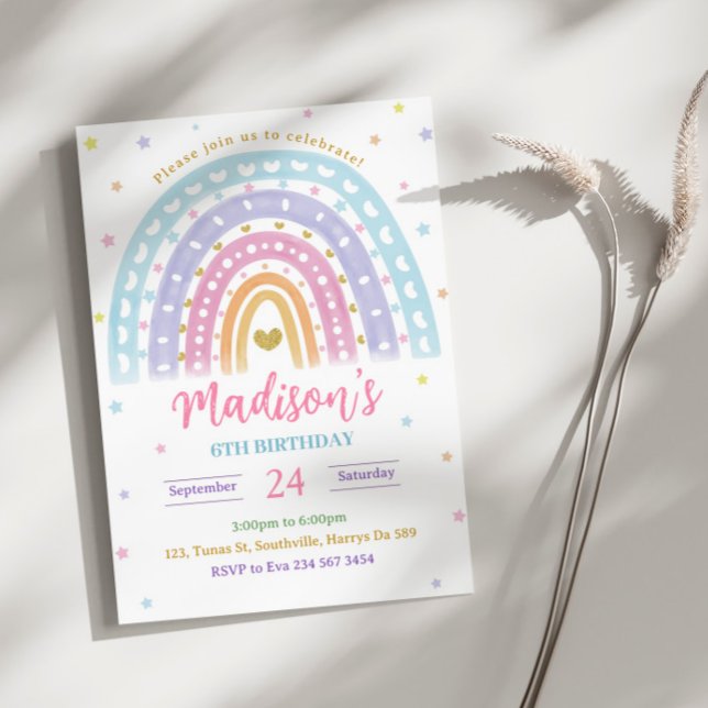 Pastel Watercolor Rainbow Birthday-inbjudan Inbjudningar (Skapare uppladdad)