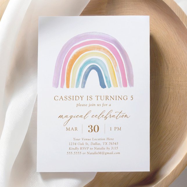 Pastel Watercolor Rainbow Birthday Inbjudningar (Skapare uppladdad)