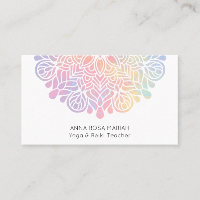 *~* Pastel Watercolor Rainbow Mandala Andlig Visitkort (Framsida)