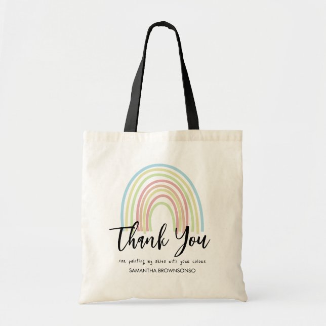 Pastel watercolor rainbow teacher thank you gift tygkasse (Framsidan)