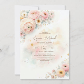Pastel Watercolor Ranunculus bröllopsinbjudan Inbjudningar