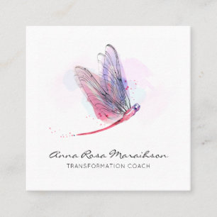 *~* Pastel Watercolor Rosa Dragonfly Business Fyrkantigt Visitkort
