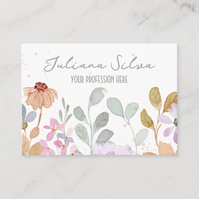 Pastel Watercolor Rustic Flower med QR Visitkort (Framsida)